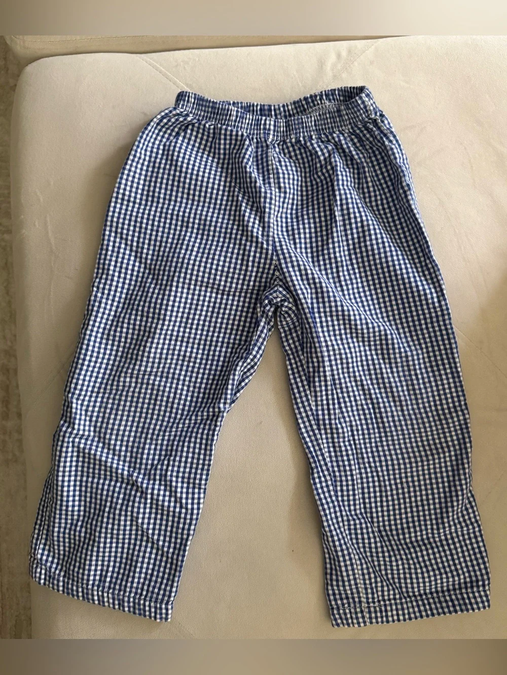 Blue Gingham Elastic-Waist Pants